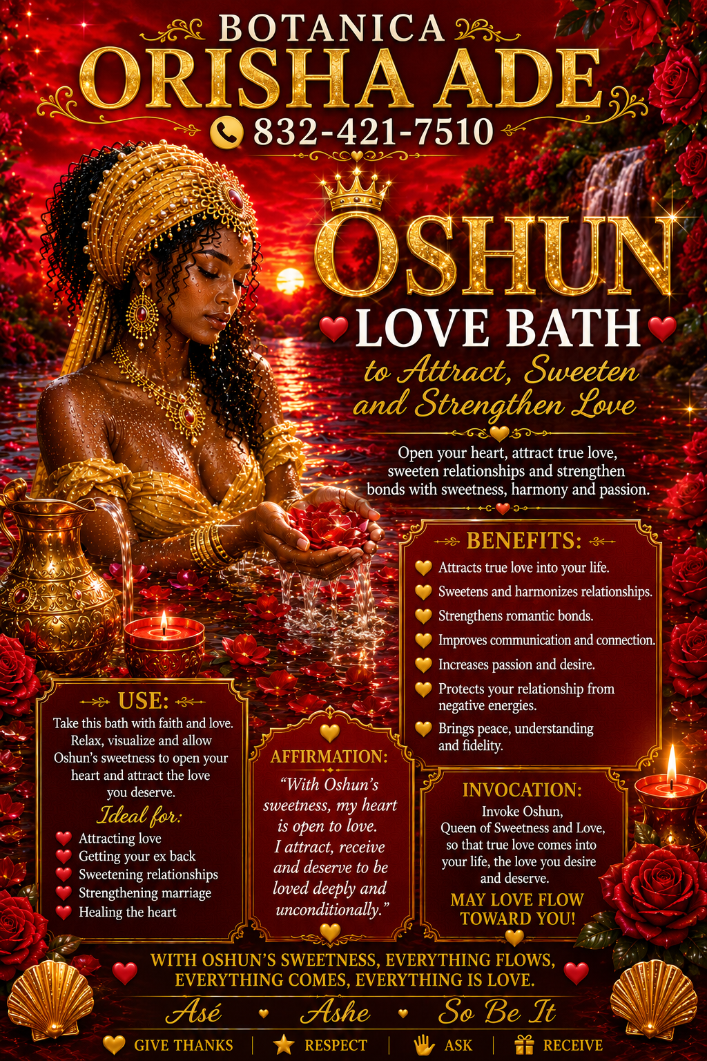 BAÑO DE OSHUN PARA EL AMOR - 32OZ - PREPARADO POR DAVID ALA AGGAYU