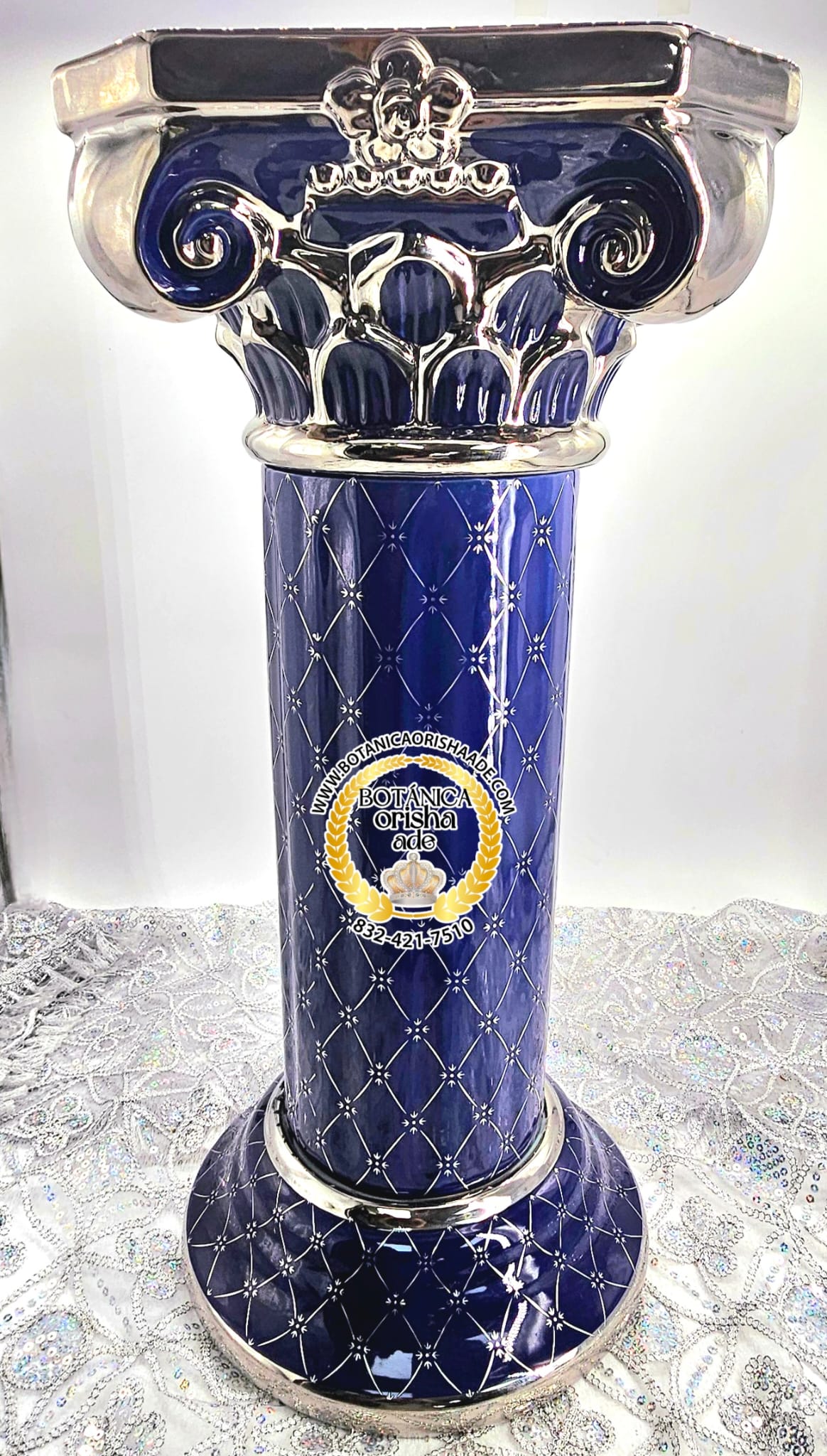 PEDESTAL DE YEMAYA AZUL CON PLATA
