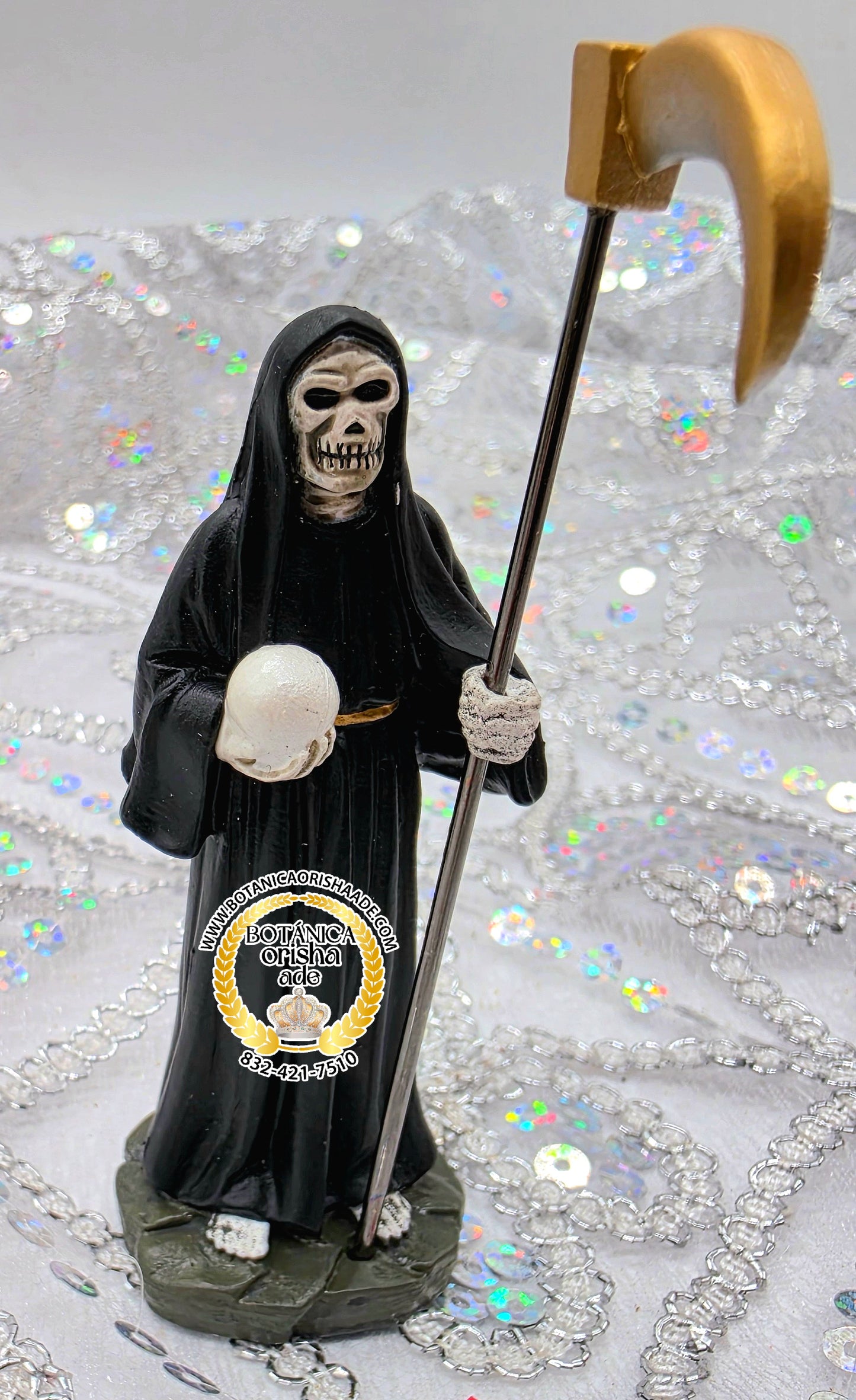 ESTATUA DE LA SANTA MUERTE NEGRA CHIQUITA 4"