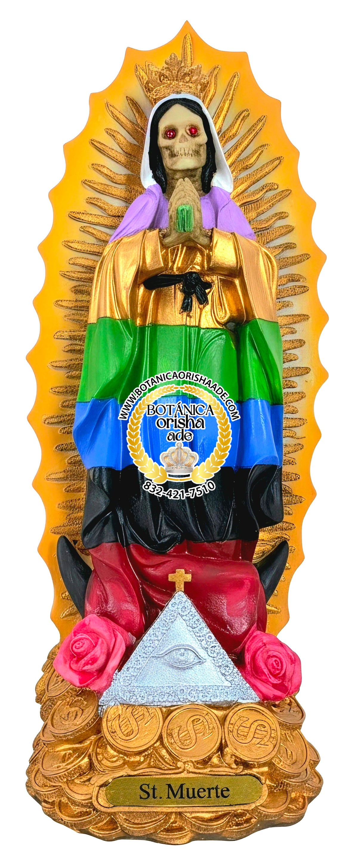 SANTA MUERTE DE 7 COLORES DEL DINERO 12"