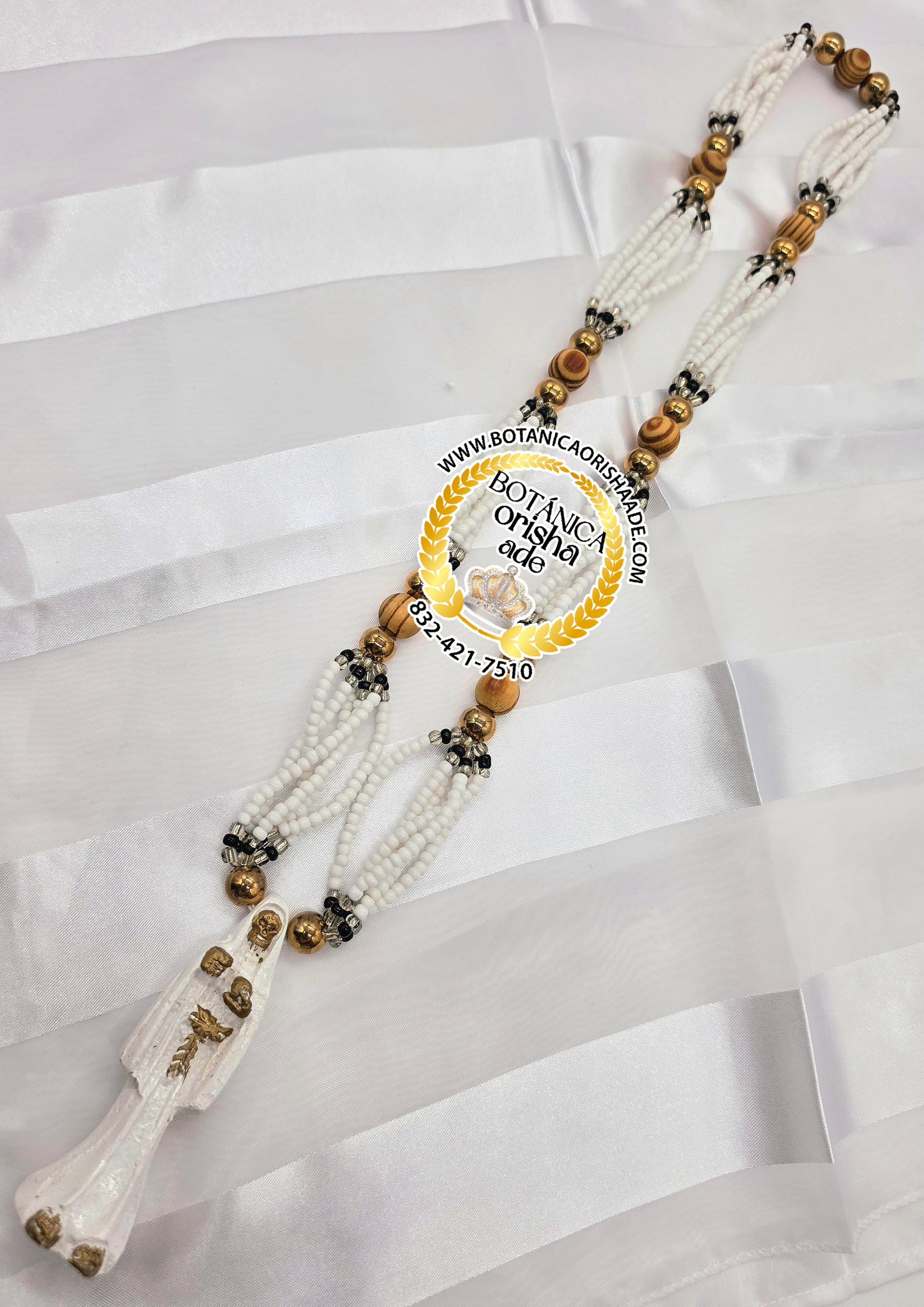 COLLAR DE MAZO DE LA SANTA MUERTE BLANCA