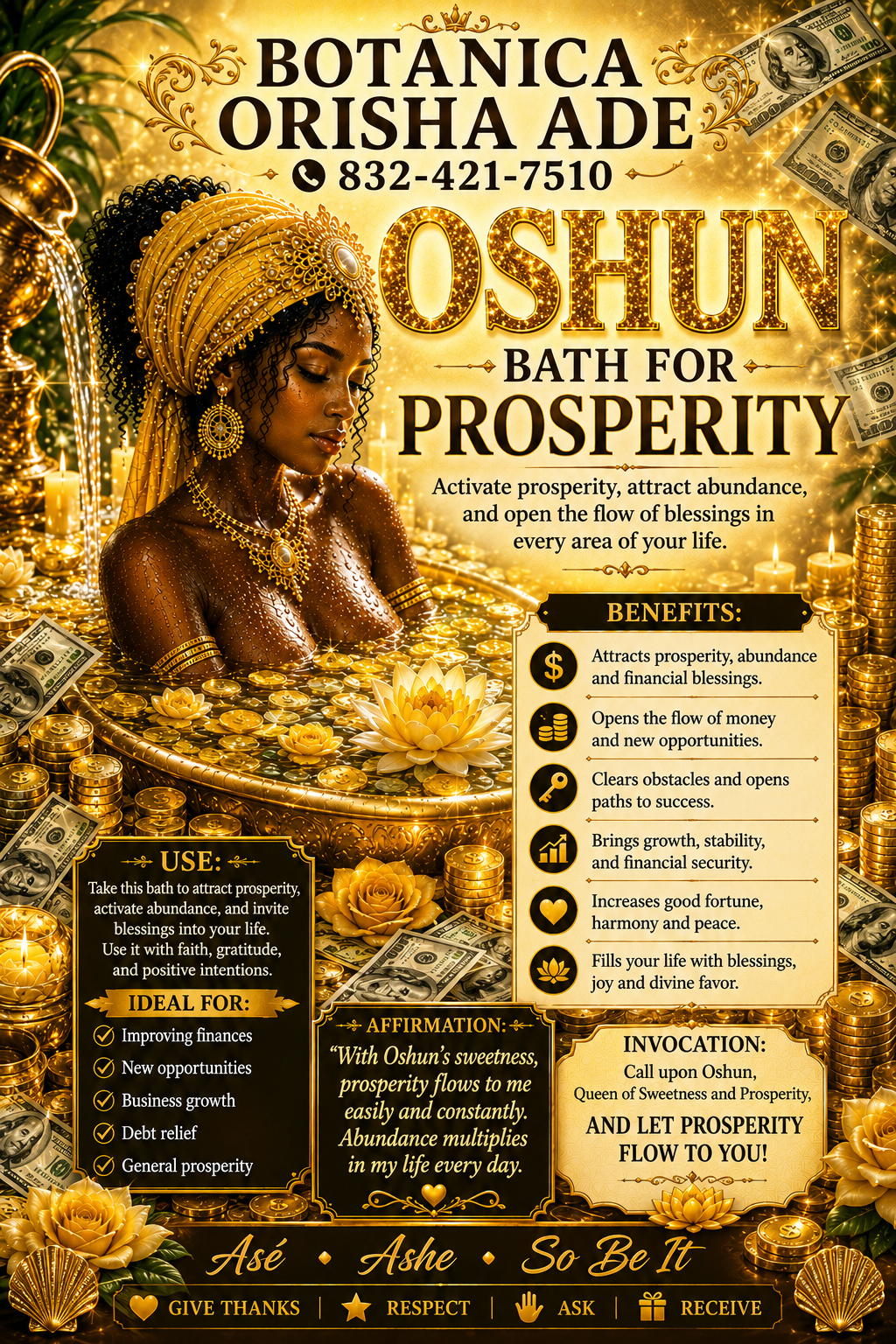 BAÑO  DE OSHUN PARA LA PROSPERIDAD - 32OZ - PREPARADO POR DAVID ALA AGGAYU