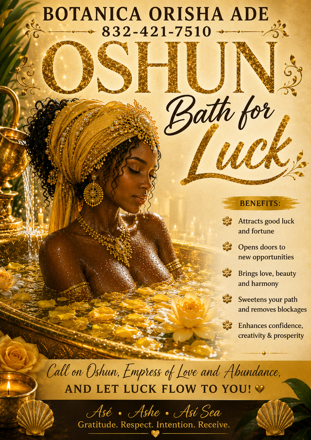 BAÑO  DE OSHUN PARA LA BUENA SUERTE - 32OZ - PREPARADO POR DAVID ALA AGGAYU