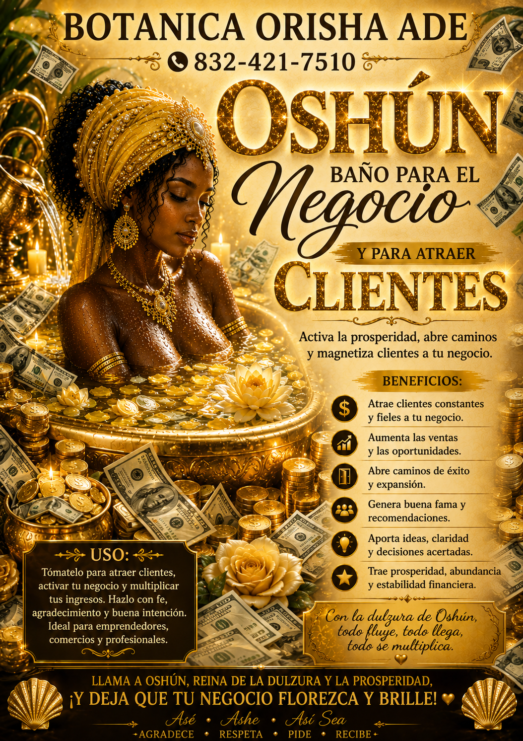 BAÑO  DE OSHUN PARA EL NEGOCIO - 32OZ - PREPARADO POR DAVID ALA AGGAYU
