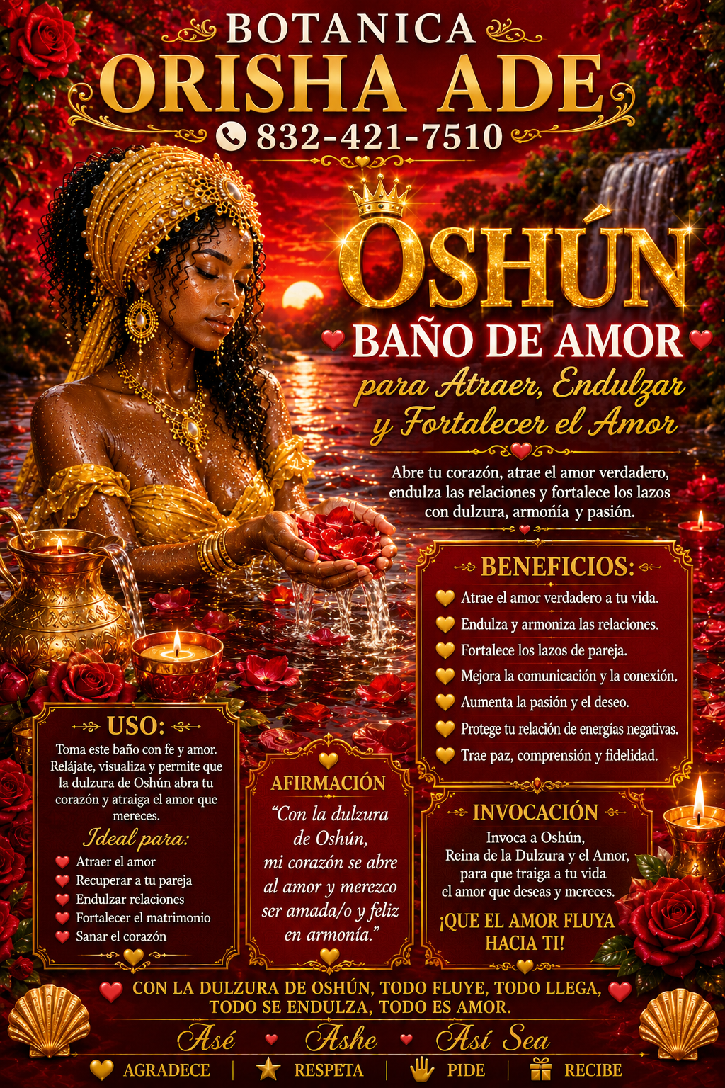 BAÑO  DE OSHUN PARA EL AMOR - 32OZ - PREPARADO POR DAVID ALA AGGAYU