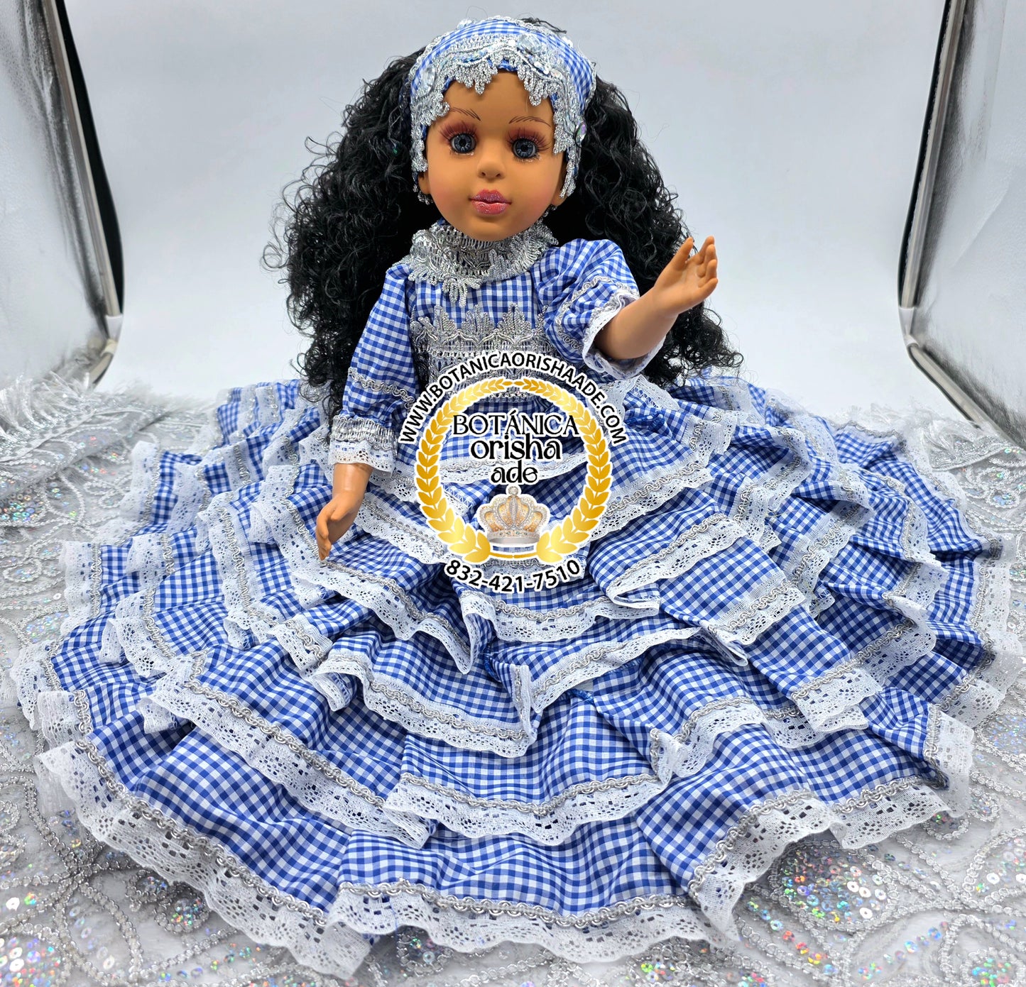 MUÑECA MEDIANA VESTIDA DE GINGA AZUL