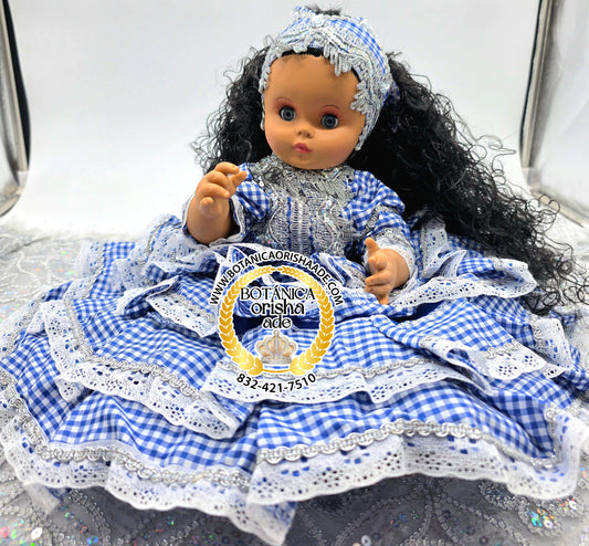 MUÑECA PEQUEÑA VESTIDA DE GINGA AZUL