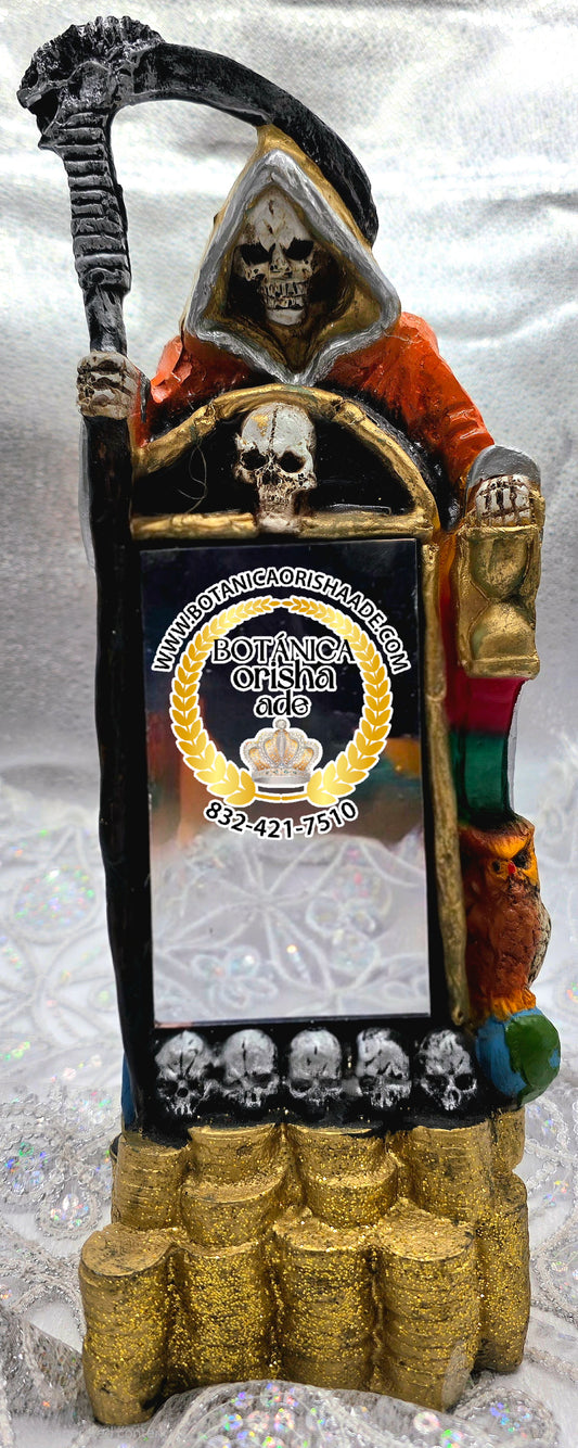 ESTATUA DE LA SANTA MUERTE DE 7 COLORES CON ESPEJO 13"