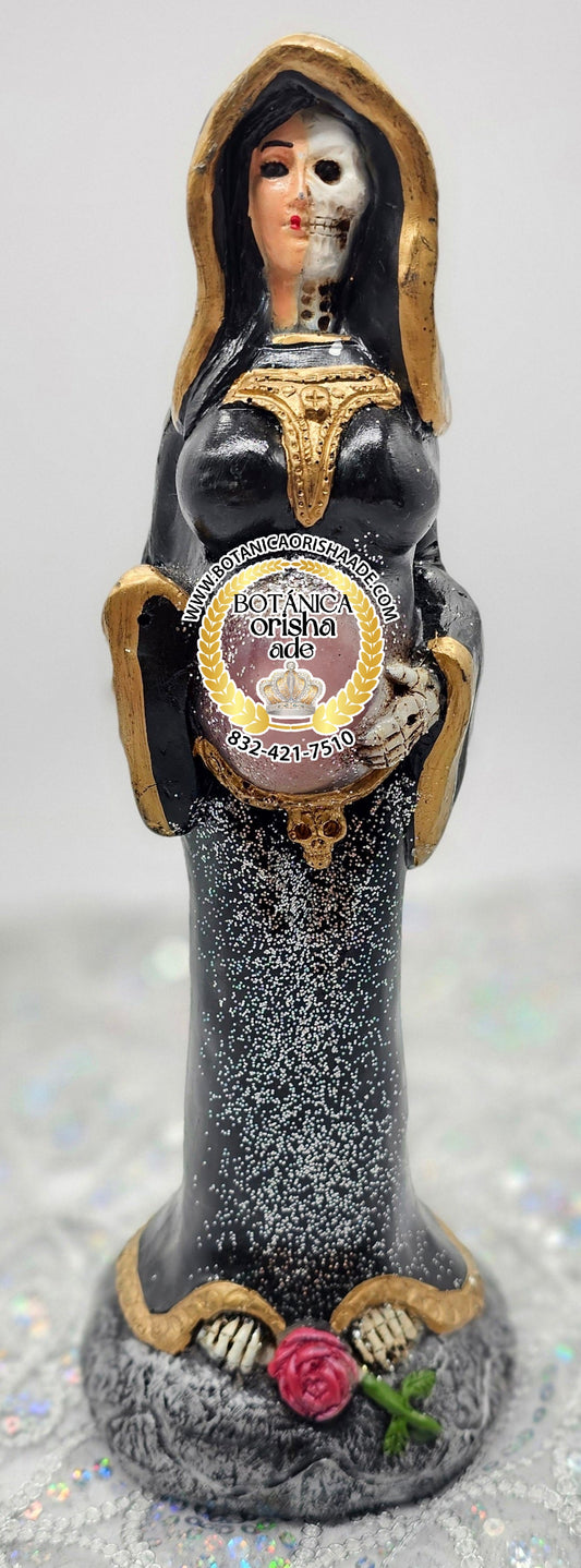 ESTATUA DE LA SANTA MUERTE EMBRAZADA NEGRA