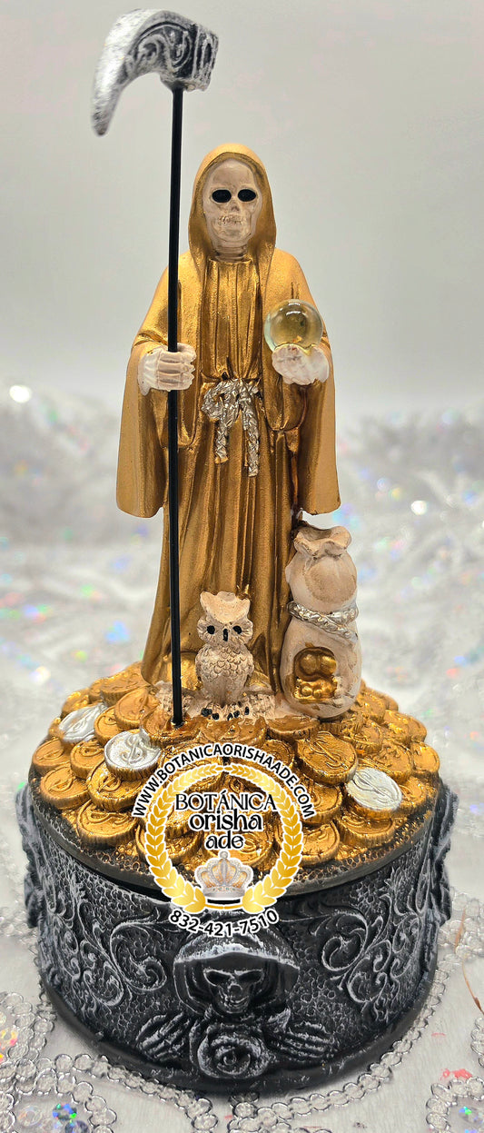 ESTATUA DE LA SANTA MUERTE DORADA 8"