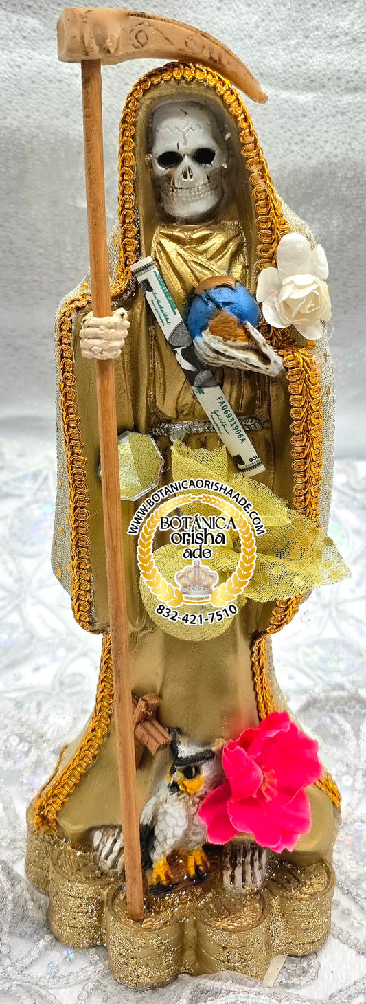 ESTATUA DE LA SANTA MUERTE DORADA 13"