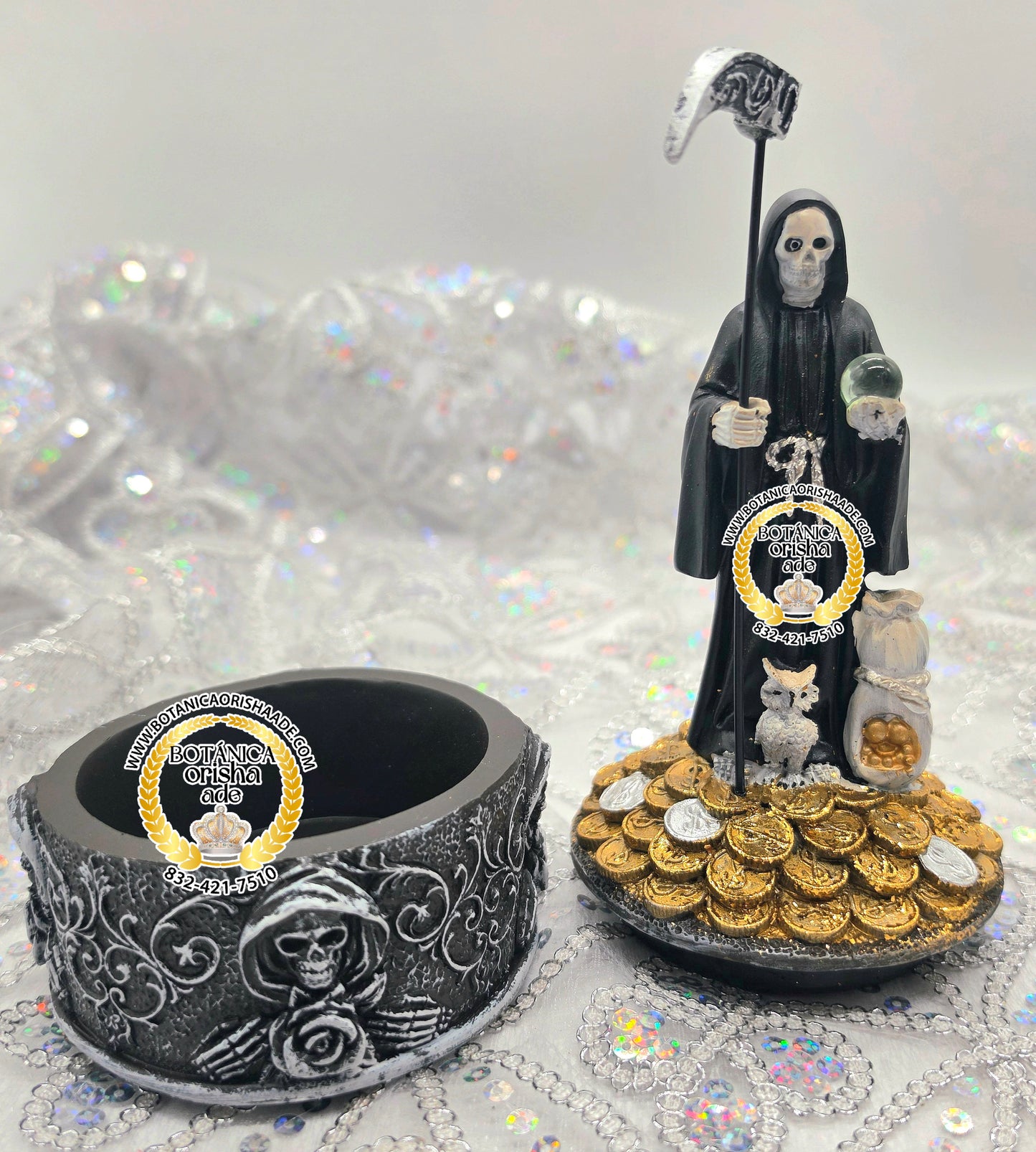 ESTATUA DE LA SANTA MUERTE NEGRA 8"