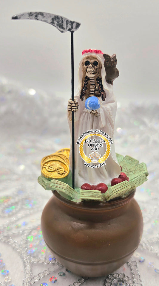 ESTATUA DE LA SANTA MUERTE BLANCA DE DINERO 6"