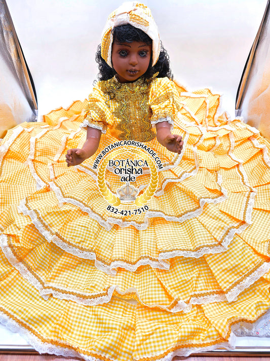 MUÑECA GRANDE VESTIDA DE GINGA AMARILLA