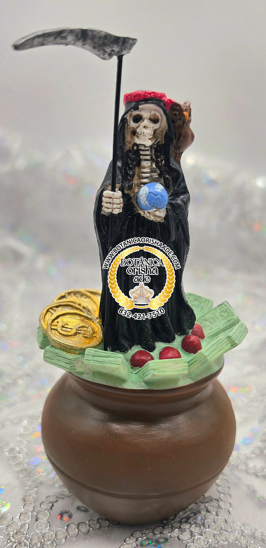 ESTATUA DE LA SANTA MUERTE NEGRA DE DINERO  6"