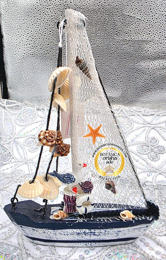 DECORACIÓN BARCO VELERO CON CARACOLES 8"