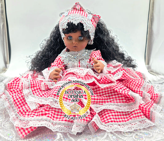 MUÑECA PEQUEÑA VESTIDA DE GINGA ROJA