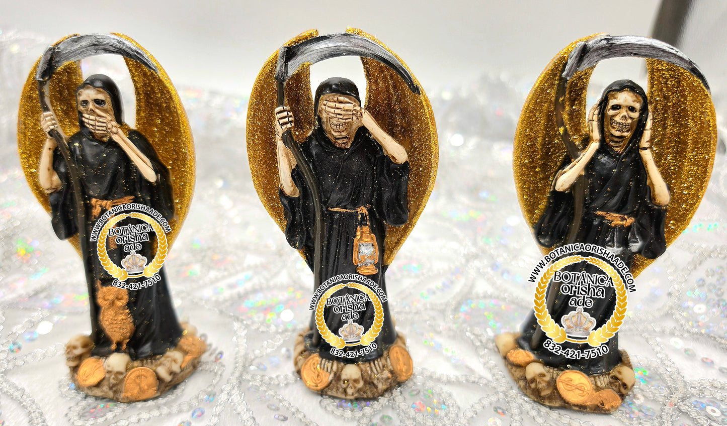 JUEGO DE ESTATUA DE LA SANTA MUERTE NEGRA