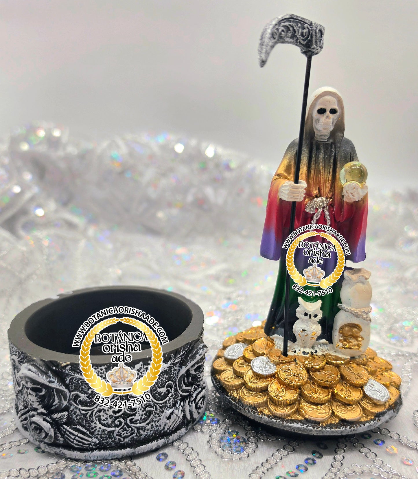 ESTATUA DE LA SANTA MUERTE 7 POTENCIAS 8"