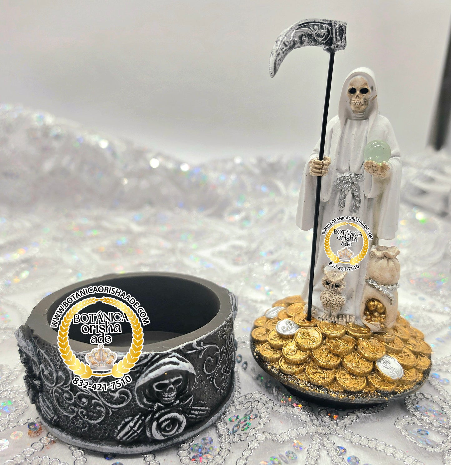 ESTATUA DE LA SANTA MUERTE BLANCA 8"
