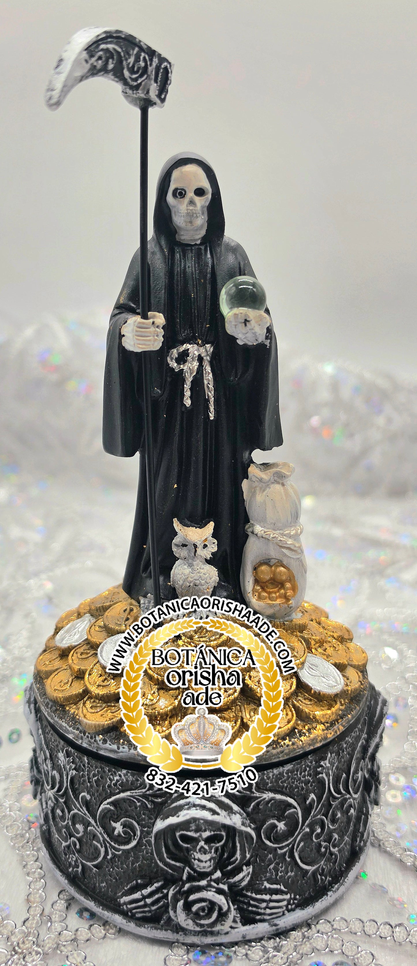 ESTATUA DE LA SANTA MUERTE NEGRA 8"